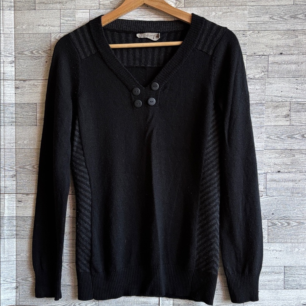 Smartwool Wool Sweater Black Merino Piney Lake Henley V-Neck Women’s Small